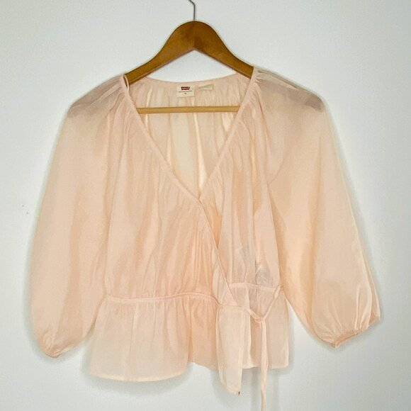 Levi's - 3/4 Sleeve, Vneck, Side Tie, Light Peach Colour, Boho, Top, Size XS - Picture 1 of 8